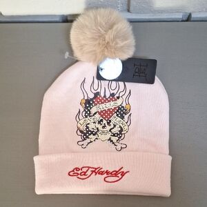 Ed Hardy Light Pink Beanie with Skull & Faux Diamond Detail. NWT